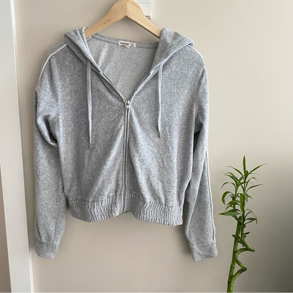 GARAGE Gray Velour Stripe Crop Hoodie - Picture 3 of 8